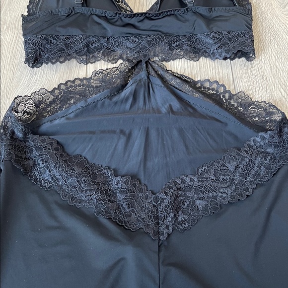 LA SENZA Black Satin Lace Cut-Out Babydoll Slip Nightgown Lingerie Size XS - Picture 8 of 10